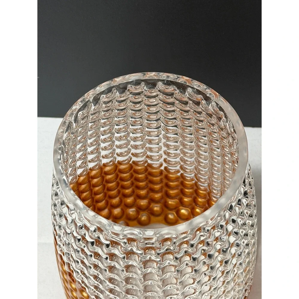 Textured Hobnail Glass Vase Metallic Copper Clear Ombre Decorative Vessel